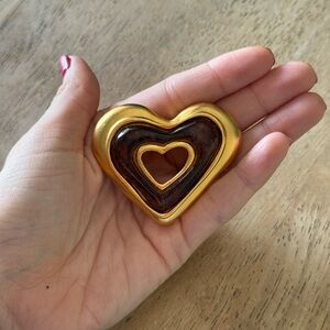 Gold and Brown Heart-Shaped Trinket Brooch